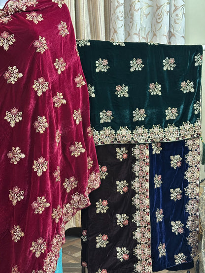 FLORAL EMBROIDERY VELVET SHAWL