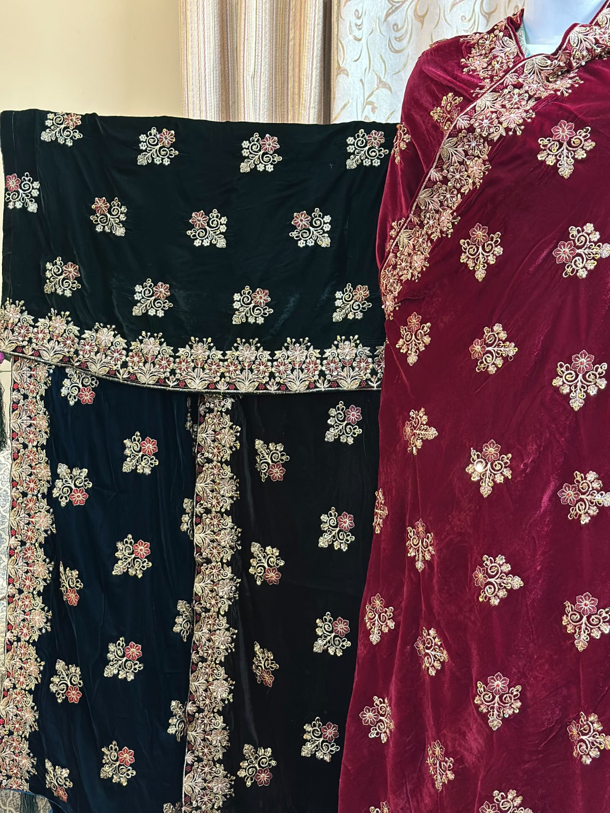 FLORAL EMBROIDERY VELVET SHAWL