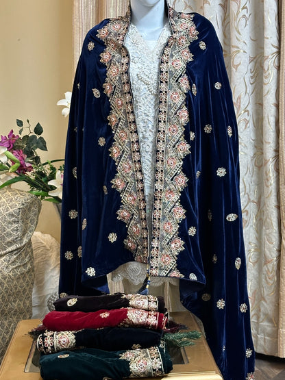 ZIGZAG BORDER WITH FLOWER EMBROIDERY CUT DANA-PEARL VELVET SHAWL