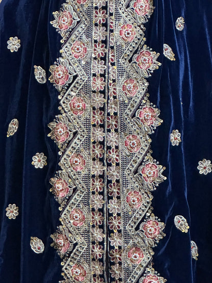 ZIGZAG BORDER WITH FLOWER EMBROIDERY CUT DANA-PEARL VELVET SHAWL