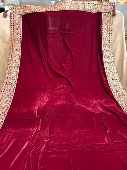 TAJ FOUR BORDER EMBROIDERY VELVET SHAWL