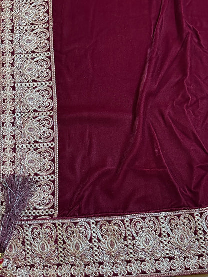 TAJ FOUR BORDER EMBROIDERY VELVET SHAWL