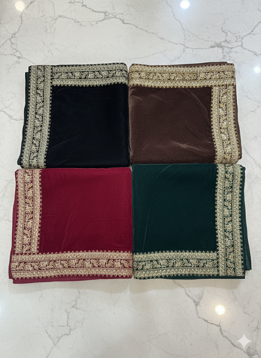 Velvet four border embroidery shawl