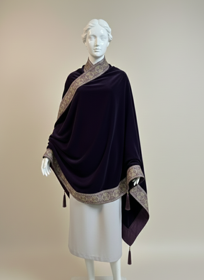 Velvet Arabesque Pattern four border embroidery Shawl