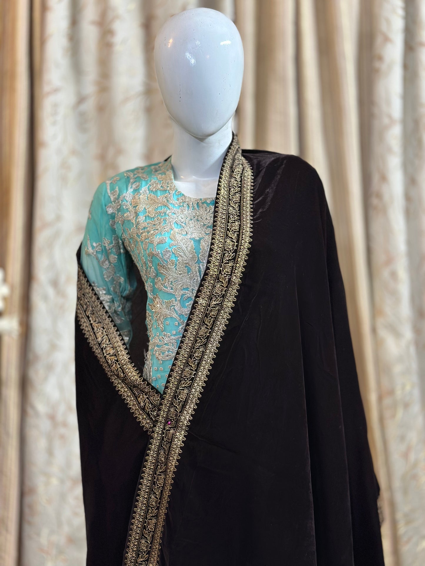 Velvet four border embroidery shawl