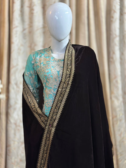 Velvet four border embroidery shawl