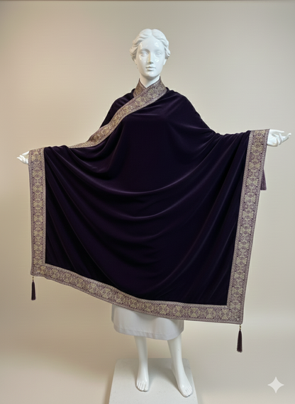 Velvet Arabesque Pattern four border embroidery Shawl
