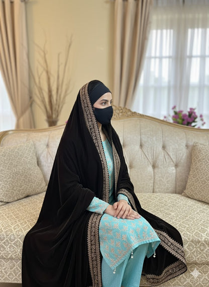 Velvet four border embroidery shawl