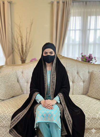 Velvet four border embroidery shawl