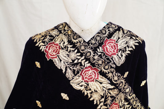 ROYAL ROSE EMBROIDERY VELVET SHAWL