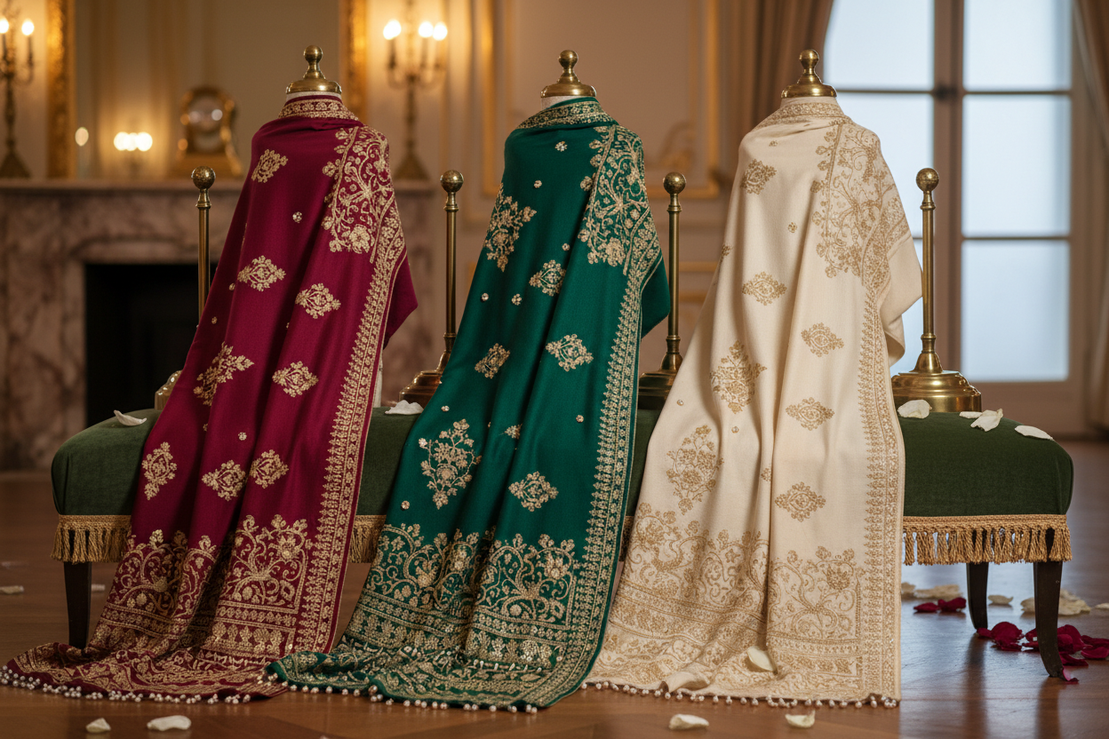 Showing the fency embrodiary shawls in an appropriate way which can be suitable for banner picture