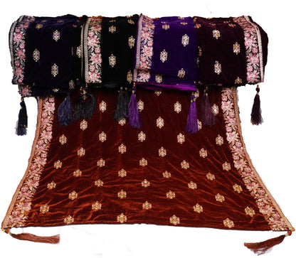 ROYAL FLOWER EMBROIDERY WITH SEQUENCE, CUT DANA PEARLS HANDWORK VELVET SHWAL
